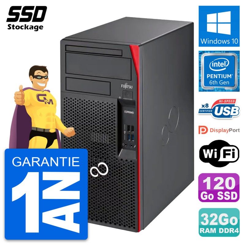 Fujitsu Esprimo P557 MT - Pentium G4400, 32GB RAM, 120GB SSD, Windows 10, Wifi