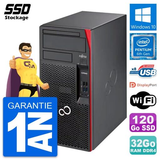 Fujitsu Esprimo P557 MT - Procesador Intel Pentium Dual-Core G4400, 32GB de RAM, 120GB SSD, Windows 10, Wifi
