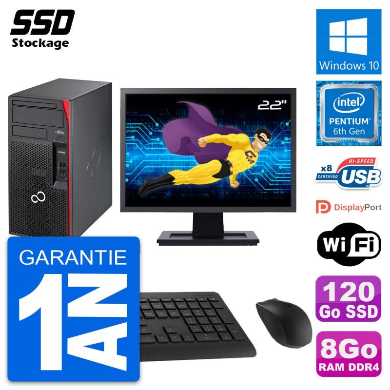 Fujitsu P557 MT Desktop PC - 22" Screen, Intel G4400, 8GB RAM, 120GB SSD, Windows 10, WiFi
