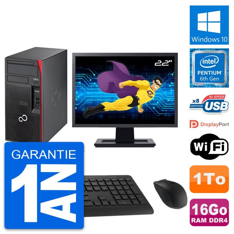 Fujitsu Esprimo P557 MT 22-inch Screen, Intel Pentium G4400, 16GB RAM, 1TB HDD, Windows 10, WiFi