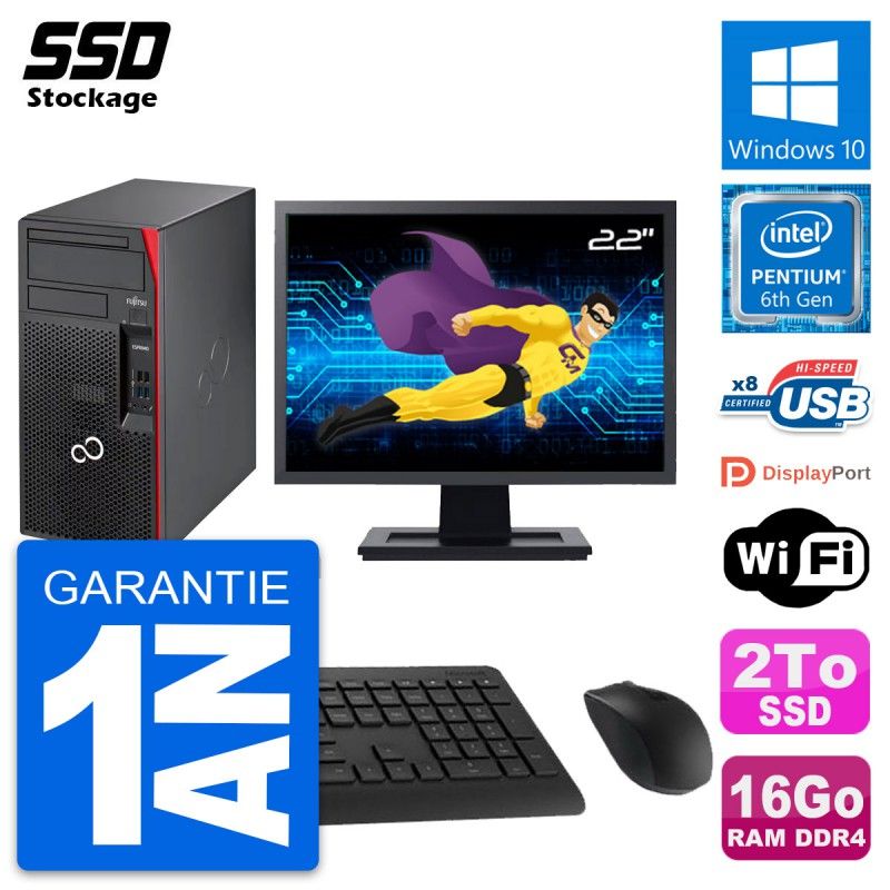 Fujitsu P557 MT 22-Inch PC Tower - Intel Pentium G4400, 16GB RAM, 2TB SSD, Windows 10, WiFi