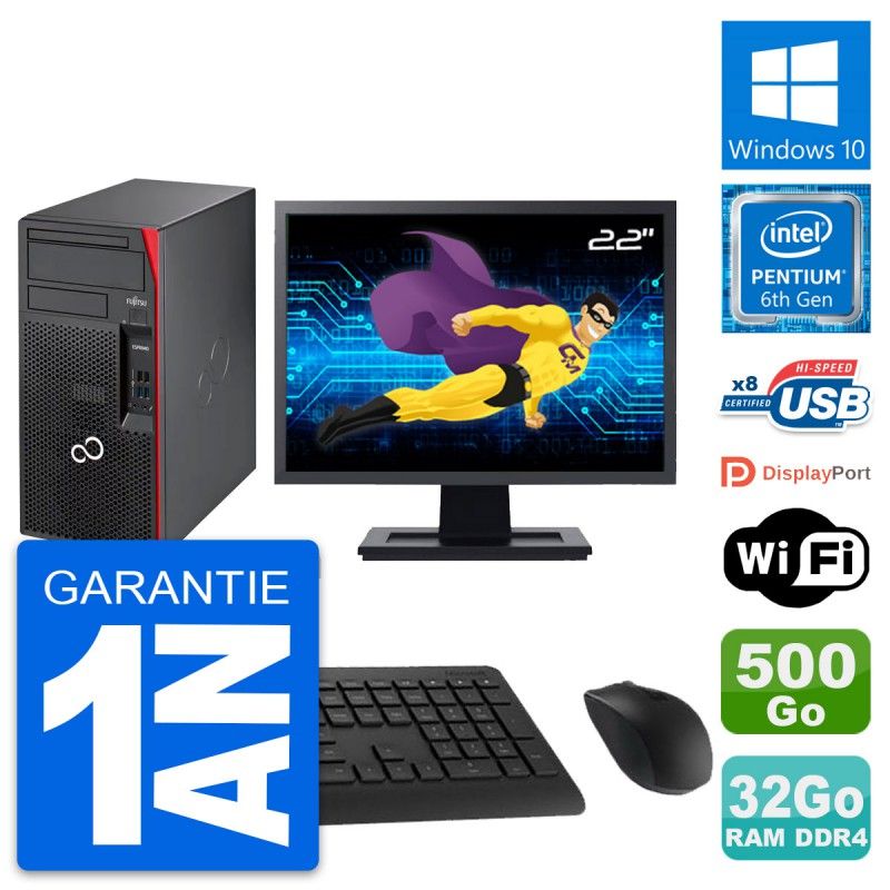 Fujitsu P557 22-inch PC Tower - Intel G4400, 32GB RAM, 500GB HDD, Windows 10, WiFi