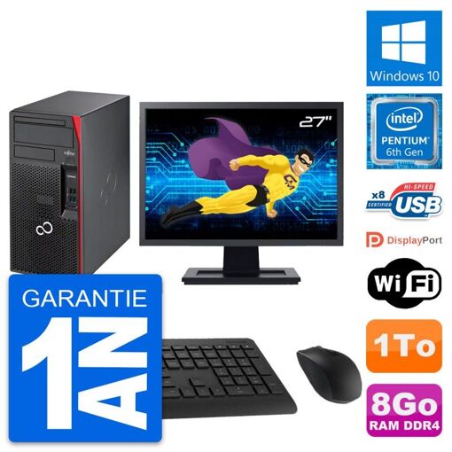 Ordenador de sobremesa Fujitsu P557 MT - Pantalla de 27'', Procesador Intel G4400, 8 GB de RAM, 1 TB de almacenamiento, Windows 10, Wifi