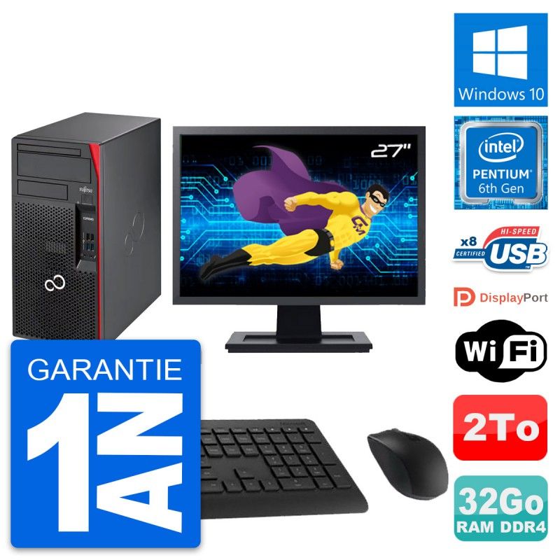 Fujitsu P557 MT Desktop PC - 27" Screen, Intel G4400, 32GB RAM, 2TB HDD, Windows 10, WiFi