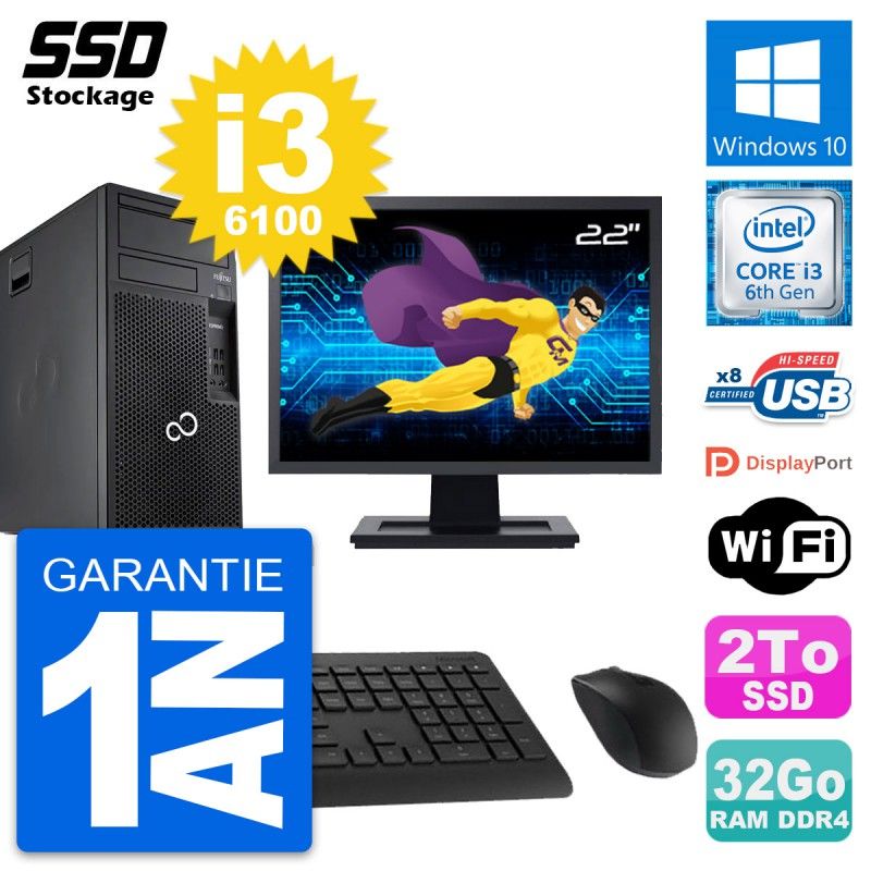 Fujitsu P557 MT 22-inch All-in-One PC - Intel i3-6100, 32GB RAM, 2TB SSD, Windows 10, WiFi