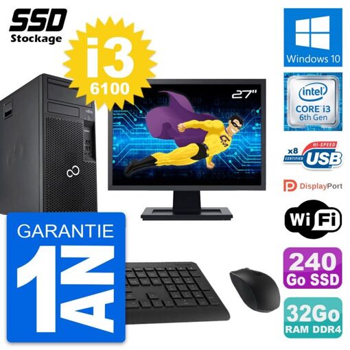 PC todo en uno Fujitsu P557 de 27 pulgadas - Intel i3-6100, 32 GB de RAM, 240 GB SSD, Windows 10
