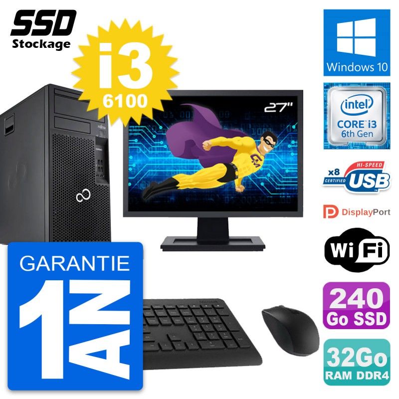 Fujitsu P557 27-Inch All-in-One PC - Intel i3-6100, 32GB RAM, 240GB SSD, Windows 10
