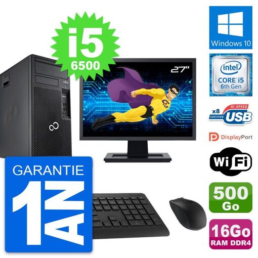 PC de escritorio Fujitsu P557 MT de 27 pulgadas - i5, 16GB RAM, 500GB HDD, Windows 10, WiFi