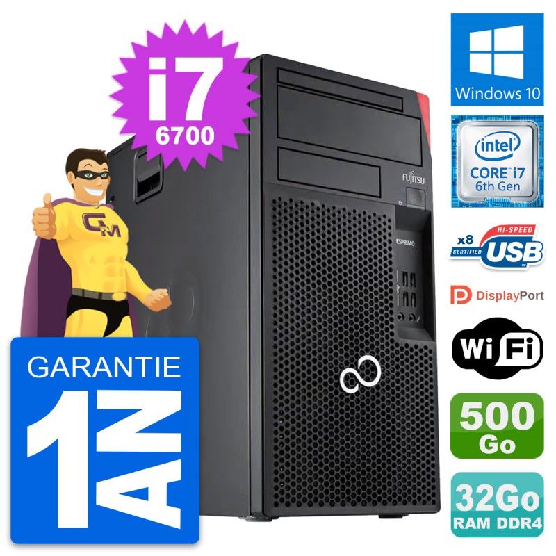 Fujitsu Esprimo P557 Desktop Computer - Intel i7-6700, 32GB RAM, 500GB HDD, Windows 10, WiFi