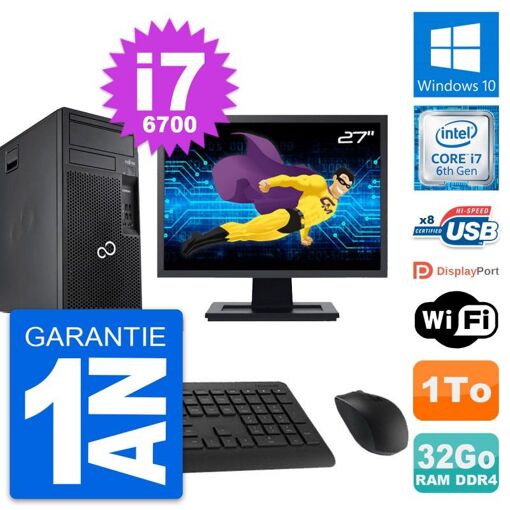 Torre Fujitsu P557 - Pantalla de 27', i7-6700, 32GB RAM, 1TB HDD, Windows 10, WiFi