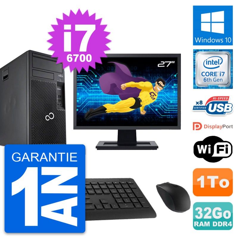 Fujitsu P557 27-inch PC Tower - i7-6700, 32GB RAM, 1TB HDD, Windows 10, WiFi