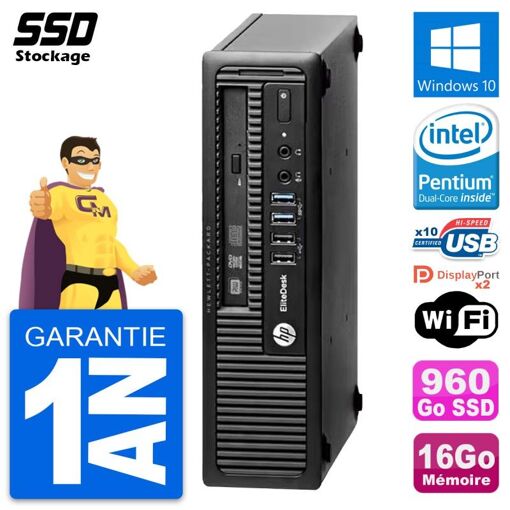 PC Mini HP EliteDesk 800 G1 - Procesador Intel Pentium G3220, 16GB RAM, 960GB SSD, Windows 10, WiFi