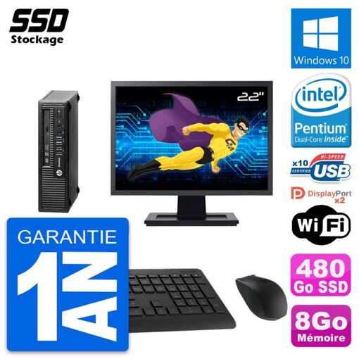 Mini PC HP 800 G1 USDT - Pantalla de 22', Procesador Intel Core i3-4170T, 8GB de RAM, 480GB SSD, Windows 10, WiFi