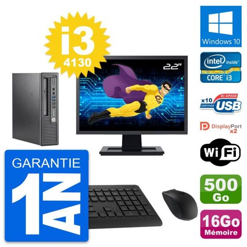 Mini PC HP 800 G1 USDT - Pantalla de 22', i3-4130, 16GB RAM, 500GB HDD, Windows 10, Wifi