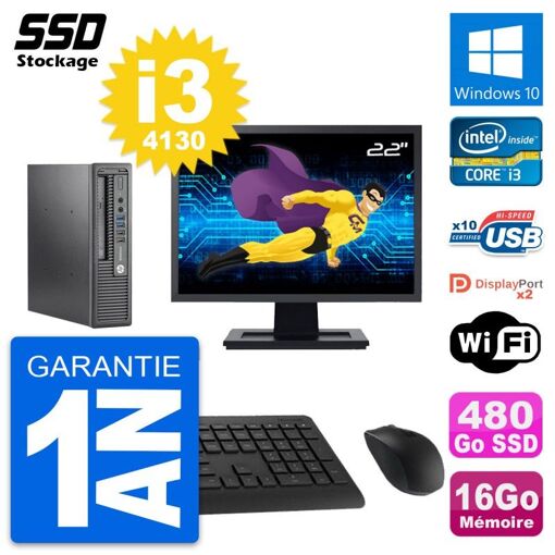 Mini PC HP 800 G1 USDT - Pantalla de 22', Core i3-4130, 16GB de RAM, 480GB SSD, Windows 10, WiFi