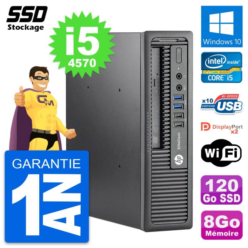 HP EliteDesk 800 G1 Mini PC - Intel i5-4570, 8GB RAM, 120GB SSD, Windows 10, WiFi