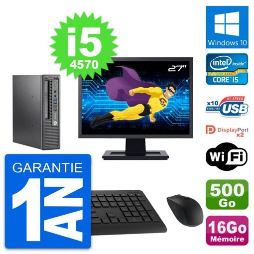 Mini PC HP 800 G1 USDT con Pantalla de 27", Procesador i5-4570, 16GB RAM, Disco de 500GB, Windows 10, Wifi