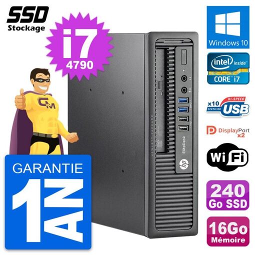 Mini PC HP EliteDesk 800 G1 - Procesador i7, 16GB RAM, 240GB SSD, Windows 10, WiFi
