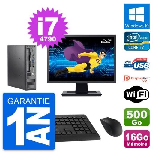 Mini PC HP 800 G1 USDT con pantalla de 22", i7-4790, 16 GB RAM, 500 GB HDD, Windows 10, Wifi