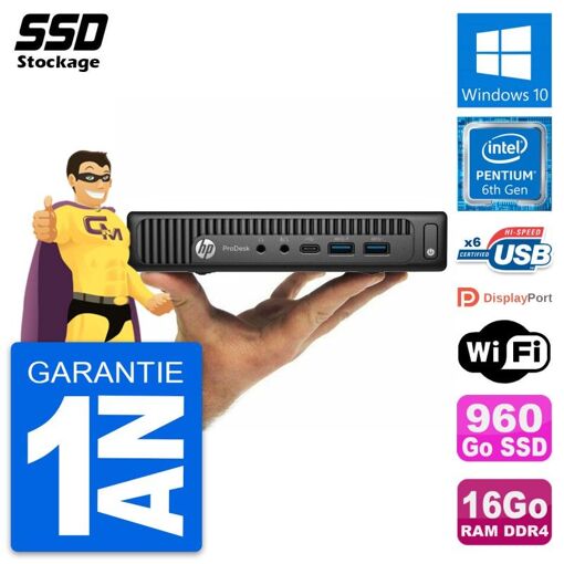 PC Mini Ultra HP 600 G2 DM - Procesador Intel Pentium Dual-Core G4400T, 16GB de RAM, 960GB SSD, Windows 10, WiFi