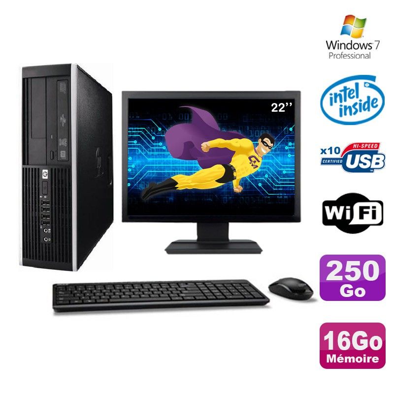 Ordinateur de bureau HP Elite 6000 Pro SFF - Processeur Intel E5400, 16 Go de RAM, 250 Go de SSD, Wi-Fi, Windows 7