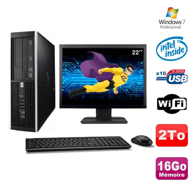 Ordinateur de bureau HP Elite 6000 Pro SFF - Processeur Intel E5400, 16 Go de RAM, 2 To HDD, Wi-Fi, Windows 7 Professionnel