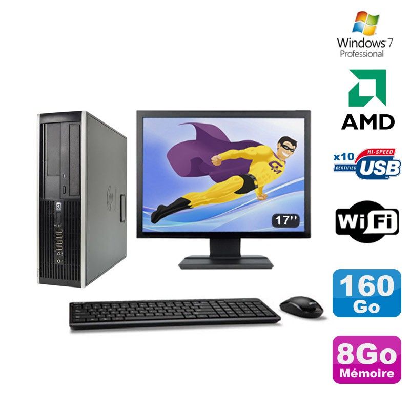 PC HP Compaq 6005 Pro SFF - AMD 3GHz, 8GB RAM, 160GB HDD, Grabadora de DVD, WiFi, Windows 7 Profesional