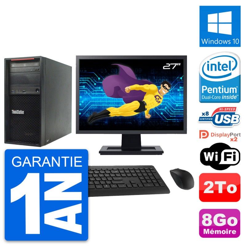 Ordinateur de bureau Lenovo P300 - Processeur Intel Pentium G3220, 8 Go de RAM, Disque dur 2 To, Windows 10, WiFi
