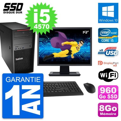 Torre de PC Lenovo P300 - Procesador Intel i5-4570, 8 GB de RAM, 960 GB SSD, Windows 10, WiFi