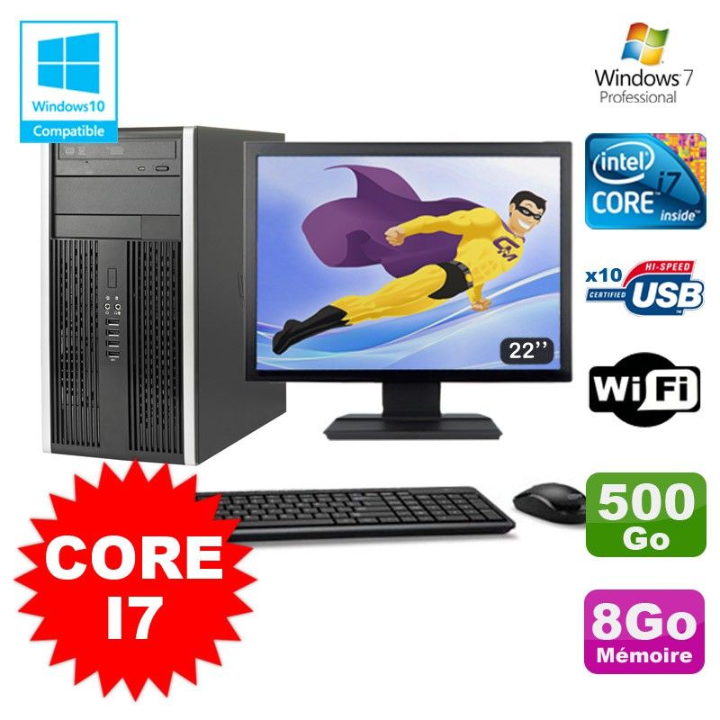 HP Elite 8200 MT (Desktop) Core i7-2600 3.4GHz 8GB 500GB DVD-RW WiFi W7 + 22" Monitor