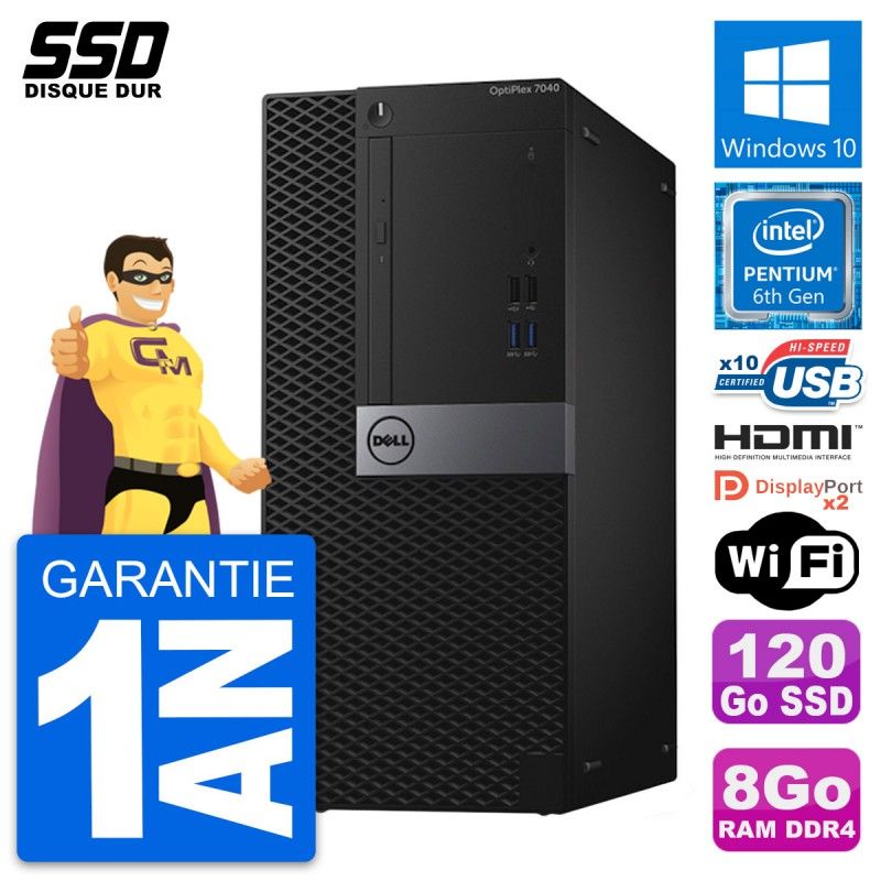 Dell OptiPlex 7040 Desktop PC - Intel Pentium G4400, 8GB RAM, 120GB SSD, HDMI, WiFi, Windows 10
