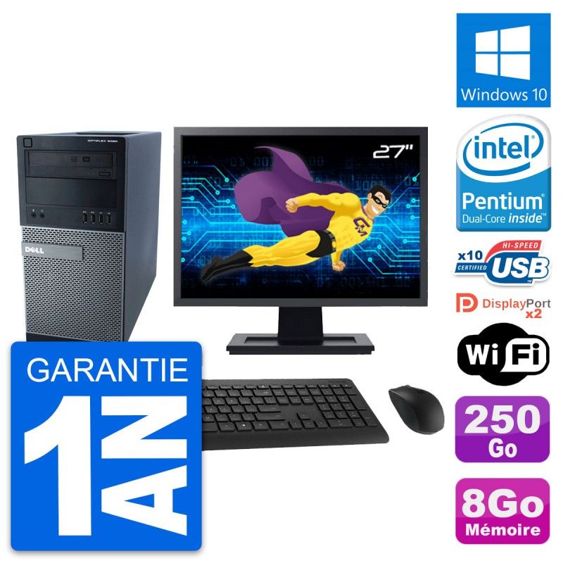Dell Optiplex 9020 Desktop Computer, 27" Screen, Intel Pentium G3220, 8GB RAM, 250GB HDD, Windows 10, WiFi