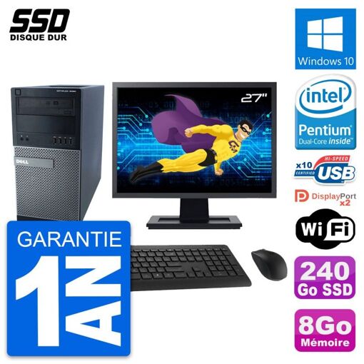 Computadora de escritorio Dell Optiplex 9020, pantalla de 27'', procesador Intel Pentium G3220, 8GB de RAM, SSD de 240GB, Windows 10, WiFi