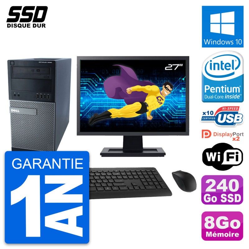 Dell Optiplex 9020 Desktop Computer, 27" Screen, Intel Pentium G3220, 8GB RAM, 240GB SSD, Windows 10, WiFi