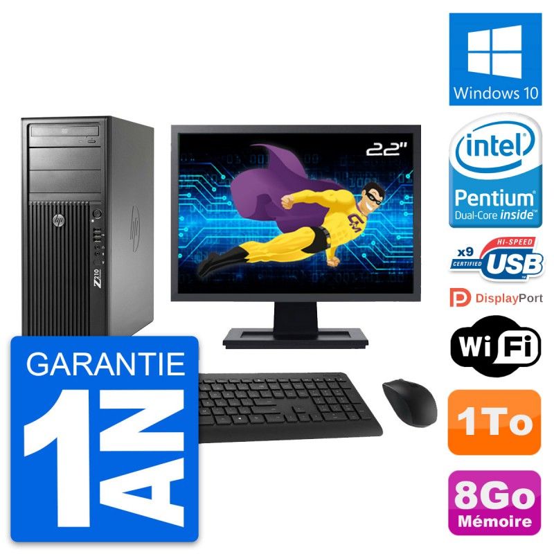 HP Z210 Workstation PC - 22" Screen, Intel G630, 8GB RAM, 1TB HDD, Windows 10, WiFi