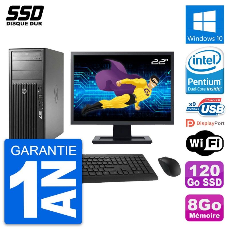 HP WorkStation Z210 Desktop PC - 8GB RAM, 120GB SSD, 22" Screen, Windows 10
