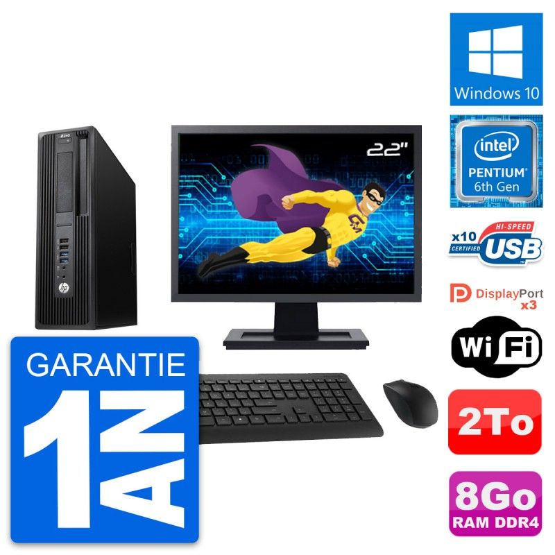 HP WorkStation Z240 SFF Computer - 22" Screen, Intel G4400, 8GB RAM, 2TB HDD, Windows 10, Wifi