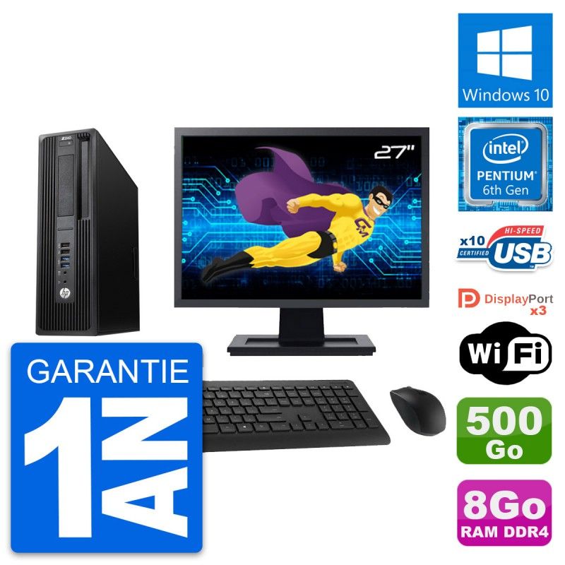 HP WorkStation Z240 SFF 27" Monitor, Intel Pentium G4400, 8GB RAM, 500GB HDD, Windows 10, WiFi