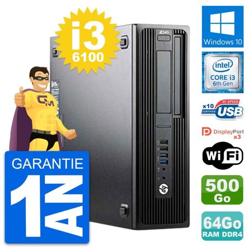 Estación de trabajo HP Z240 SFF - Intel i3-6100, 64GB RAM, 500GB HDD, Windows 10, WiFi