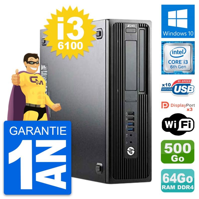 HP WorkStation Z240 SFF - Intel i3-6100, 64GB RAM, 500GB HDD, Windows 10, WiFi