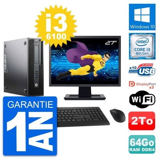 Computadora de escritorio HP Z240 SFF | Pantalla de 27" | Procesador Intel Core i3-6100 | 64 GB de RAM | Almacenamiento de 2 TB | Windows 10