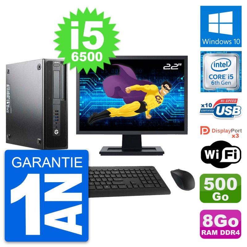 HP Z240 SFF Desktop Computer - 22" Screen, Intel Core i5-6500, 8GB RAM, 500GB HDD, Windows 10, Wifi