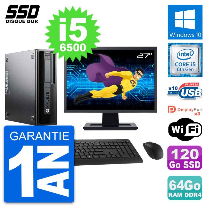HP WorkStation Z240 SFF Computer - 27" Screen, i5-6500, 64GB RAM, 120GB SSD, Windows 10, Wifi
