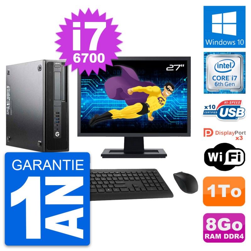 HP WorkStation Z240 SFF Computer - 27" Screen, i7-6700, 8GB RAM, 1TB HDD, Windows 10, WiFi