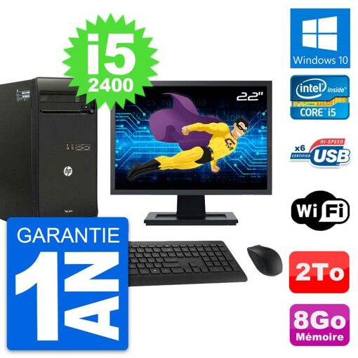PC de escritorio HP Pro 3400 MT - Pantalla de 22', Procesador Intel Core i5-2400, 8 GB de RAM, Disco duro de 2 TB, Windows 10, WiFi