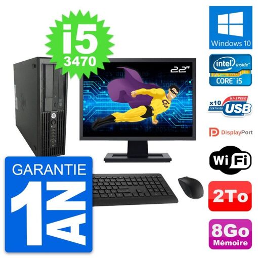 Estación de trabajo HP Z220 SFF - Pantalla de 22', i5-3470, 8GB RAM, Disco duro de 2TB, Windows 10, Wifi