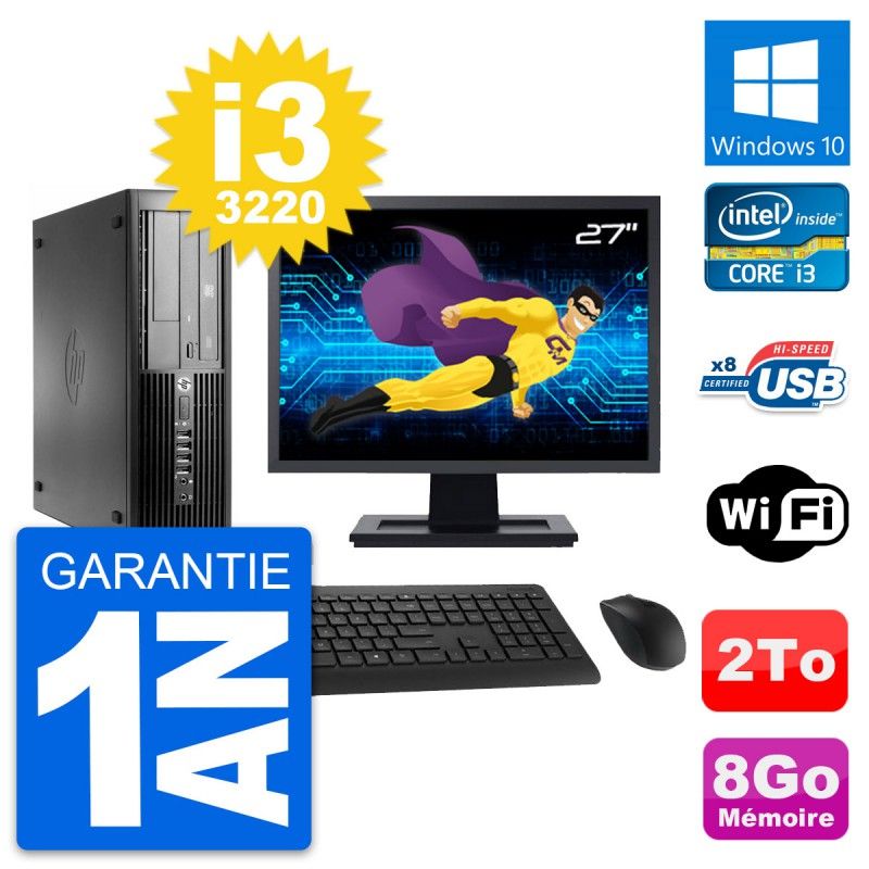HP Pro 4300 SFF PC - 27" Screen, Intel i3-3220, 8GB RAM, 2TB HDD, Windows 10, WiFi