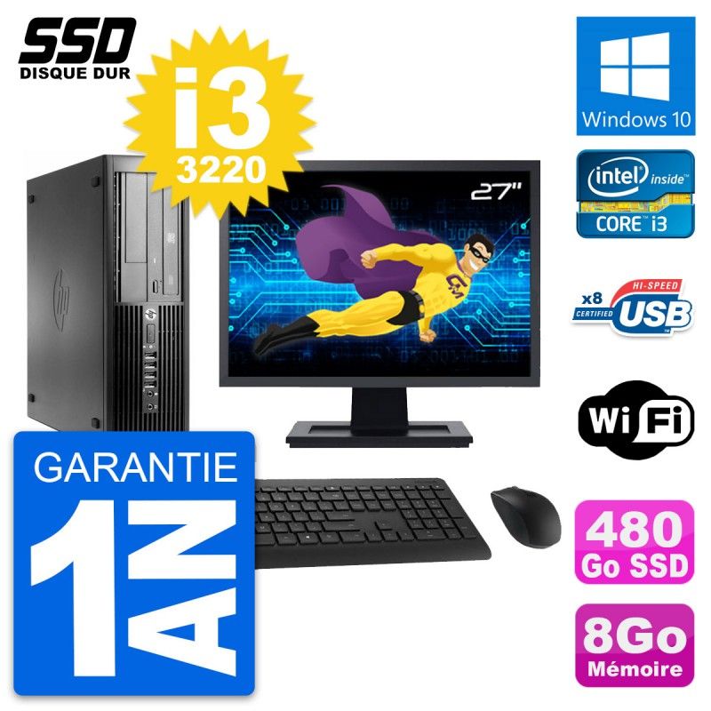 HP Pro 4300 SFF PC - 27" Screen, Intel i3-3220, 8GB RAM, 480GB SSD, Windows 10, Wi-Fi