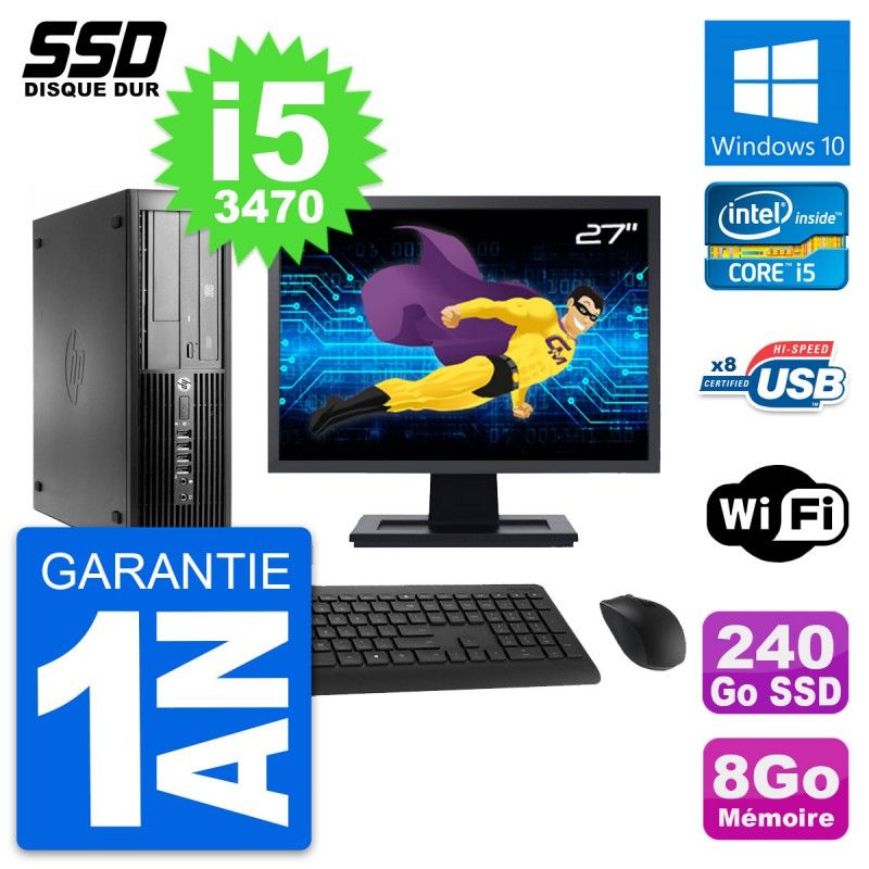 HP Pro 4300 SFF Computer - 27" Screen, Intel i5-3470, 8GB RAM, 240GB SSD, Windows 10, WiFi
