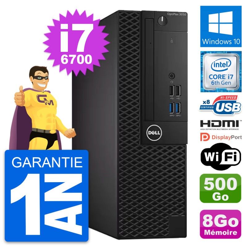 Dell OptiPlex 3050 SFF - Core i7-6700, 8GB RAM, 500GB HDD, HDMI, WiFi, Windows 10